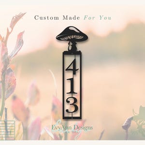 Custom Mushroom Address Sign: Cottagecore Metal House Number Plaque