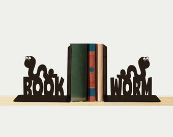 Bookworm Bookends, Metal Art, Book Ends, Book Shelf, Books, Library, Home Decor, Free USA Shipping, BE1038