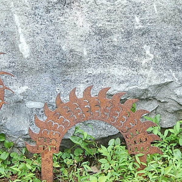 Rusted Metal Dragon Garden Stake, 3 Piece Set, Yard Art, Outdoor Decor, Garden Art, Dragon Decor, Chinese Dragon, RA1020