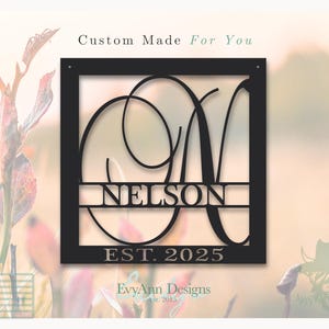 15" Metal Square Monogram Sign with Established Date – Custom Last Name Wall Decor | Wedding Gift | Family Name Plaque | DS1048