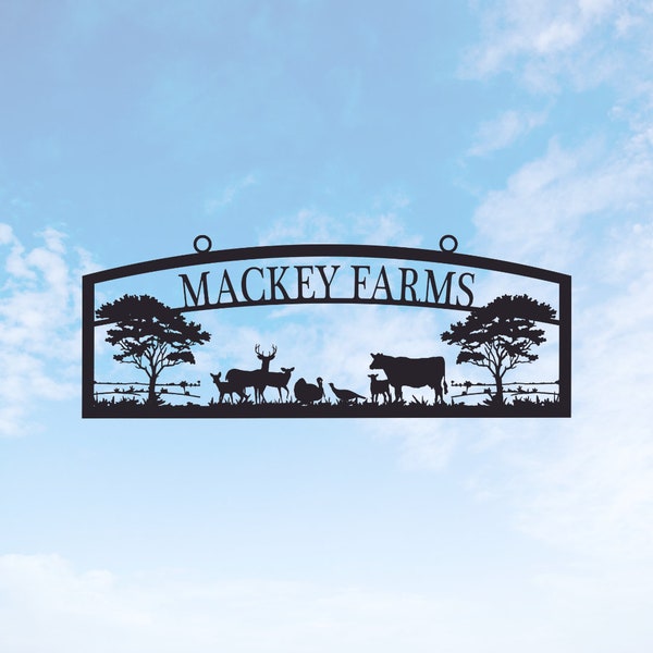 Deer Farm Sign, Turkey Decor, Cow Decor, Oak Tree, Large Entrance/Gate Farm Name Sign, Entrance Sign, Personalized, Barn Decor, Gate, S1339