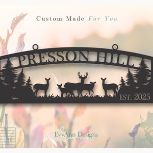 Large Metal Entrance/Gate Ranch Sign with Deer | Personalized Cabin and Wildlife Decor | Established Year Farm Name Sign | S1370
