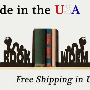 Bookworm Bookends, Metal Art, Book Ends, Book Shelf, Books, Library, Home Decor, Free USA Shipping, BE1038