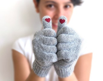 Heart Gloves, Women Mittens, Valentine Accessories, Fashionable Gift, Woman Knitwear, Handmade Clothing, Best Gift For Her, Knit Accessories