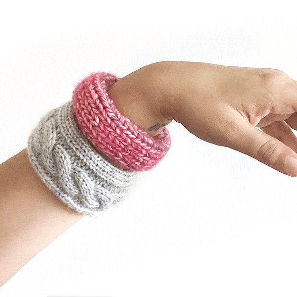 Knit Braided Bracelets, Statement Bracelet, Boho Jewelry, Mother Knit Gift, Cozy Bangles, Knitted Bracelets