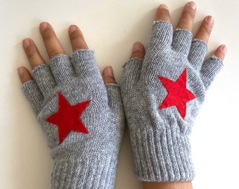 Fingerless Gray Gloves, Woman Mittens, Handmade Gifts, Outerwear Woman, Star Gloves, Winter Fashion, Best Holiday Gifts, Texting Mittens