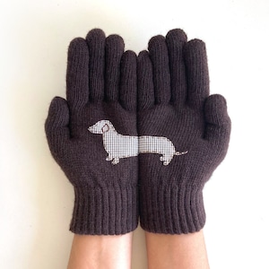 Women Dog Gloves, Dachshund Gift, Animal Mittens, Handmade Item, Wiener Dog Gift, Valentine Day Gift, Winter Clothing, Valentine Accessories image 1