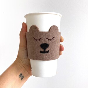 Felt Cup Sleeve with Bear: Handmade Coffee Cozy