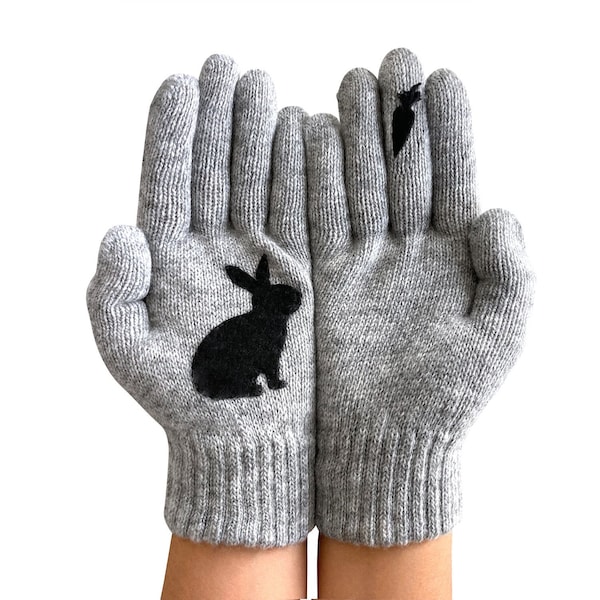 Winter Handschuhe mit Kaninchen, Ostern Kleidung Frauen, Kaninchen-Liebhaber Geschenke, Einzigartige Frau Strickwaren, Handgemachte Strick Accessoires, Kaninchen Handschuhe Mädchen