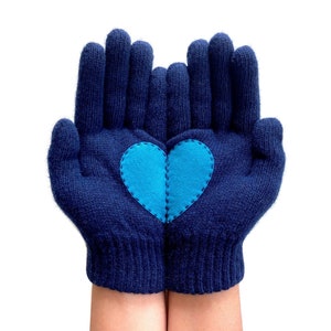 Women Navy Gloves, Heart Mittens Woman, Unique Valentine Gift, Handmade Item, Best Gift For Wife, Winter Fashion, Knitwear For Woman image 1