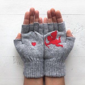 Valentine Accessories Women, Unique Fingerless Gloves, Valentines Day Gift For Her, Handmade Gift for Girlfriend, Valentine Cupid Gloves image 1