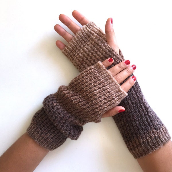 Long Arm Warmers, Hand Knit Gloves, Best Holiday Gifts, Knit Gift Women, Fingerless Brown Glove, Handmade Gifts, Winter Clothing