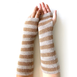 Long Knit Gloves with Stripes, Handmade Arm Warmers, Knit Accessories For Women, Best Holiday Gifts, Unique Fall Clothing, Fingerless Gloves