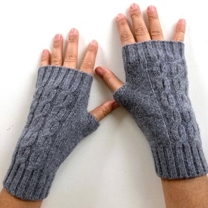 Fingerless Knit Gloves, Braided Crochet Mittens, Gray Gloves For Women, Unique Winter Accessories, Handmade Fall Clothing, Stocking Stuffer