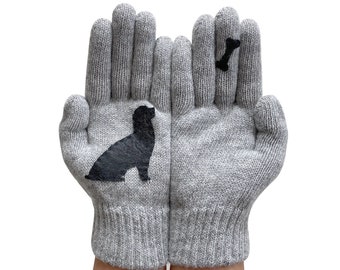 Gray Dog Gloves, Women Clothing, Animal Mittens, Valentine Accessories, Handmade Gloves, Dog Lady Gift, Unique Items, Valentines Day Gift