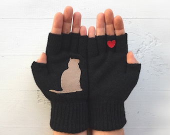 Cat Gloves Women, Fingerless Cat Mittens, Cat Parent Clothing, Fall Clothing Woman, Gift For Wife, Winter Fashion Gifts, Handmade Clothing