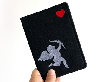 Passport Cover with Cupid and Heart, Black Passport Sleeve, Gift For Globetrotter, Wanderlust Travel Accessories, Accessories For Mom