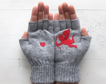 Valentine Accessories Women, Unique Fingerless Gloves, Valentines Day Gift For Her, Handmade Gift for Girlfriend, Valentine Cupid Gloves