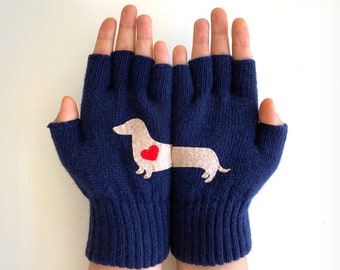 Fingerless Dog Gloves, Dachshund Gifts, Animal Mittens, Valentine Clothing, Wiener Dog Gift, Doxie Lover, Handmade Clothing, Valentines Day