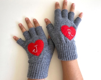 Custom Fingerless Gloves For Women, Personalized Gift For Mom, Birthday Gift, Personalized Mittens Heart, Spring Clothing, Grandma Gift