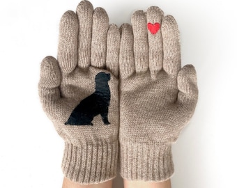 Winter Gloves with Dog and Heart, Gift For Dog Lover, Puppy Owner Accessories, Dogs Parent Clothing, Woman Dog Mittens, Pet Memorial Gift