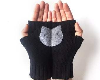 Guantes sin dedos, manoplas de gato para mujer, amantes de los gatitos, regalo de San Valentín hecho a mano, regalo único para ella, regalos de dama gato, accesorios de San Valentín