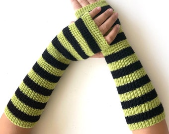 Long Arm Warmers Stripe Gloves Fingerless Knit Gloves Women Knit Gift Christmas Gift Valentines Gift For Her Stocking Stuffer Gift For Women