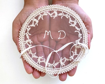 Handmade Lace Ring Bearer Pillow: Embroidered Initials, Wedding Keepsake