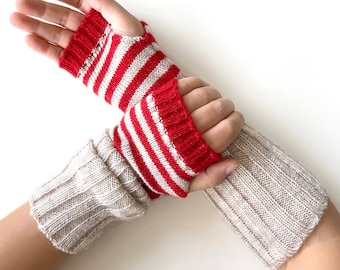 Long Gloves Women, Striped Arm Warmers, Knit Gift Women, Women Fingerless Mittens, Crochet Gloves, Handmade Gift For Her