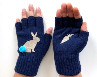 Fingerless Gloves Rabbit, Bunny Gift, Handmade Item, Easter Gift, Valentine Clothing, Unique Accessories, Animal Mittens, Texting Gloves