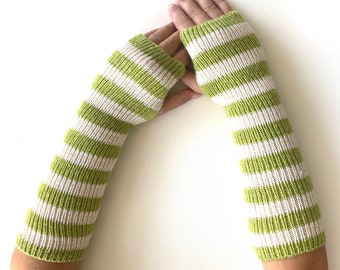 Long Arm Warmers, Stripe Gloves, Fingerless Knit Glove, Knit Gift, Knitwear For Women, Spring Clothing