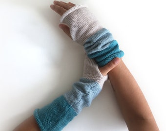 Striped Long Arm Warmers, Cozy Spring Style Accessories, Birthday Gift Women
