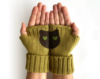 Cat Gloves, Acrylic Glove, Hand Knit Mitten, Fingerless Mittens, Cat Parent Clothing, Best Cat Lady Gift, Winter Clothing, Handmade Cat Gift