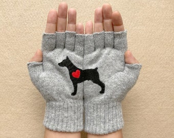 Wool Doberman Fingerless Gloves: Dog Mom Mittens, Winter Accessories