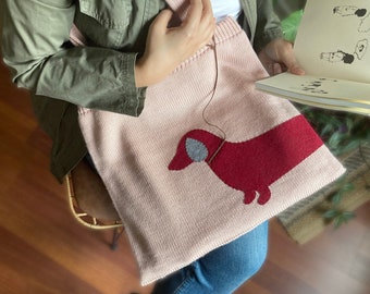 Crochet Tote Bag with Dachshund: Cozy Mothers Day Gift For Grandma