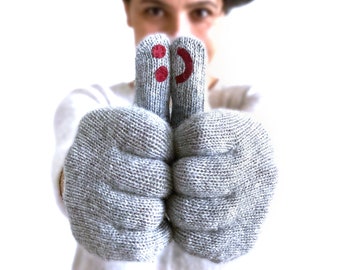 Guantes de lana con cara sonriente: mitones de invierno originales, un divertido regalo para San Valentín.