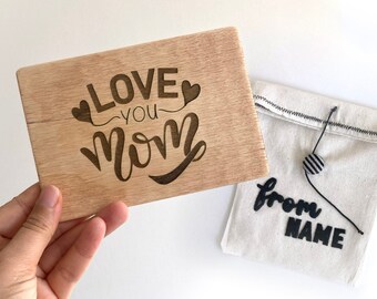 Love You Mom Wood Card, Plywood Mother's Day Card, Greeting Card for Mom, Unique Mother's Day Gift, Personalized Gift for Mom, Birthday Card