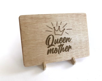 Queen Mother Wood Card, Greeting Card for Mom, Plywood Mother's Day Card, Unique Mother's Day Gift, Personalized Gift for Mom, Birthday Card