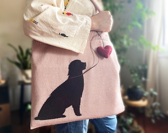 Knit Tote with Dog and Heart, Crochet Shoulder Bag with Puppy, Gift for Dog Lover Wife, Handmade Dog Owner Gift, Unique Mothers Day Gifts