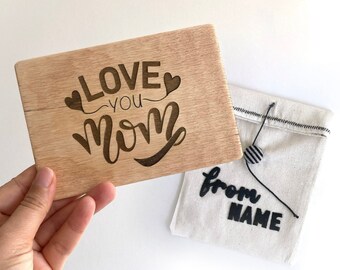 Love You Mom Wood Card, Plywood Mother's Day Card, Greeting Card for Mom, Unique Mother's Day Gift, Personalized Gift for Mom, Birthday Card