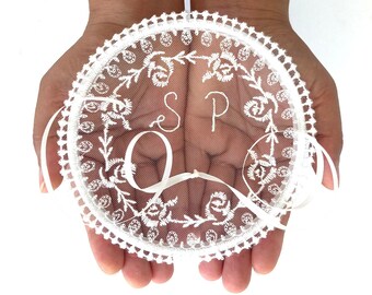 Lace Ring Bearer Hoop: Embroidered Initials, Boho Wedding Keepsake
