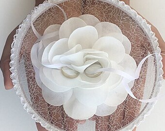 Handmade Wedding Ring Holder with Tulle Flower, Ring Bearer Pillow Alternative