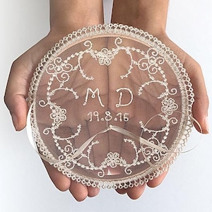 Personalized Lace Ring Pillow Alternative: Embroidered Wedding Details, Heritage Wedding Gifts, Customized Initial & Date