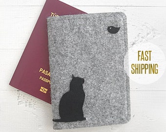 Cat Passport Cover, Felt Passport Holder, Travel Case, Cat Gifts, Wanderlust Gift, Handmade Travel Gifts