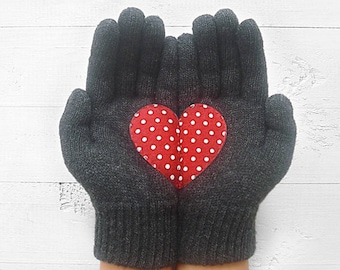 Gloves With Heart Women Mittens Gift For Her Girlfriend Gift Winter Gloves Gift For Wife Heart Gloves Women Gloves