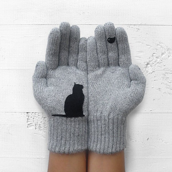 Gants d'hiver pour amoureux des chats, Vêtements pour parents de chats, Cadeau commémoratif pour animal de compagnie, Mitaines chaton femme, Meilleur cadeau pour femme, Accessoires faits main, Cadeau en cas de décès d'un chat