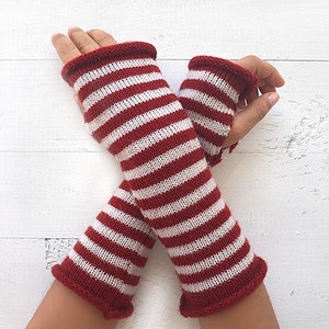 Gloves Long, Womens Arm Warmers, Striped Glove, Fingerless Mittens, Crochet Arm Warmer, Knitwear Woman, Spring Clothing image 1