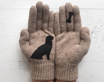 Women Gloves with Dog and Bone, Valentines Gift for Labrador Lover, Winter Accessories For Her, Valentine Clothing for Girlfriend, Self Care