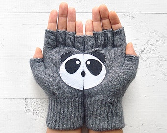 Panda Gifts, Fingerless Gloves Women, Valentines Accessories, Handmade Clothing, Animal Mittens, Panda Lovers, Funny Gifts, Valentines Day