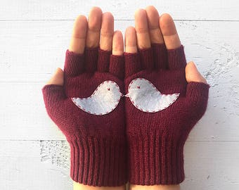 Accessoires sur le thème des oiseaux, Mitaines pour femmes, Gants pour oiseaux, Cadeaux oiseaux d'amour, Vêtements pour femme, Meilleur cadeau pour petite amie